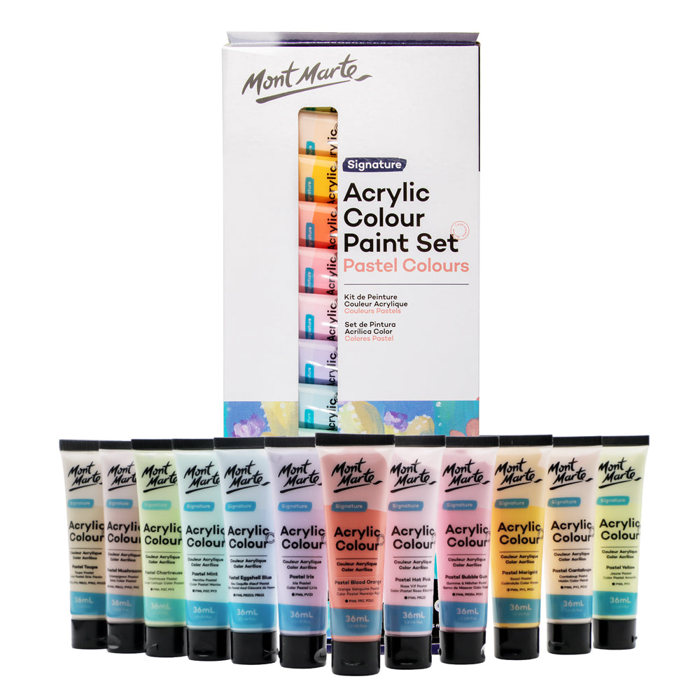 Mont Marte Studio Acrylic Paint Set, 18 Piece, 36ml Tubes. Lightfast Colours with Great Coverage, Ideal for Canvas, Wood, Fabric, Leather, Cardboard