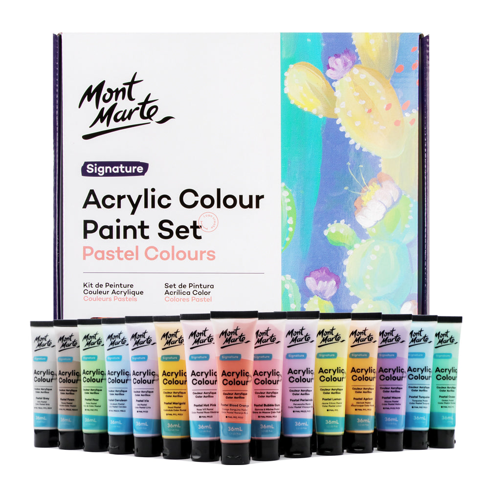 MONT MARTE Acrylic Colour Pastel Paint Set Signature 24pc x 36ml (1.2 US  fl.oz), Creamy Pastel Acrylic Paint Set, Good Coverage, Semi-Matte Finish