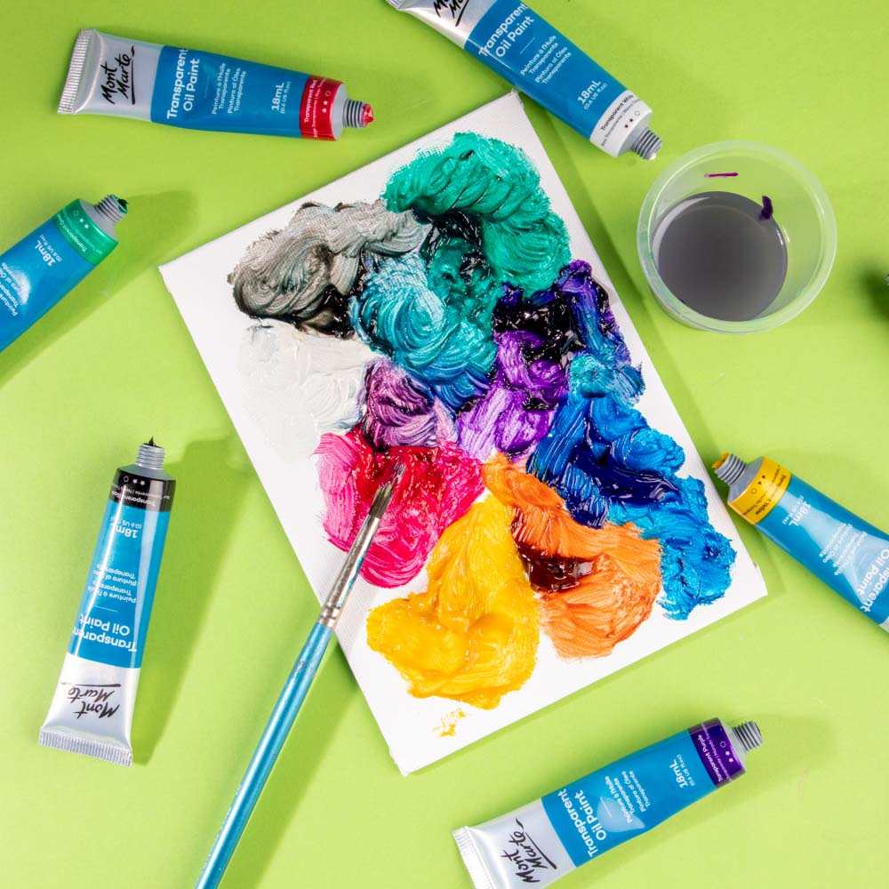 Mont Marte Premium H2O Water Mixable Oil Paint Set, 8 Piece, 18ml Tubes. Mixable with A Range of Mediums. Easily Washes Up with Water.