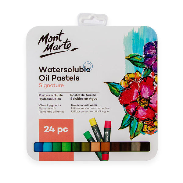 Mont Marte MMPT0024 Water-Soluble Oil Pastel Set, 24 Color Blends, Enjoy  Various Techniques Including Graffeet, and More, WaterSOLUBLE OIL PASTELS