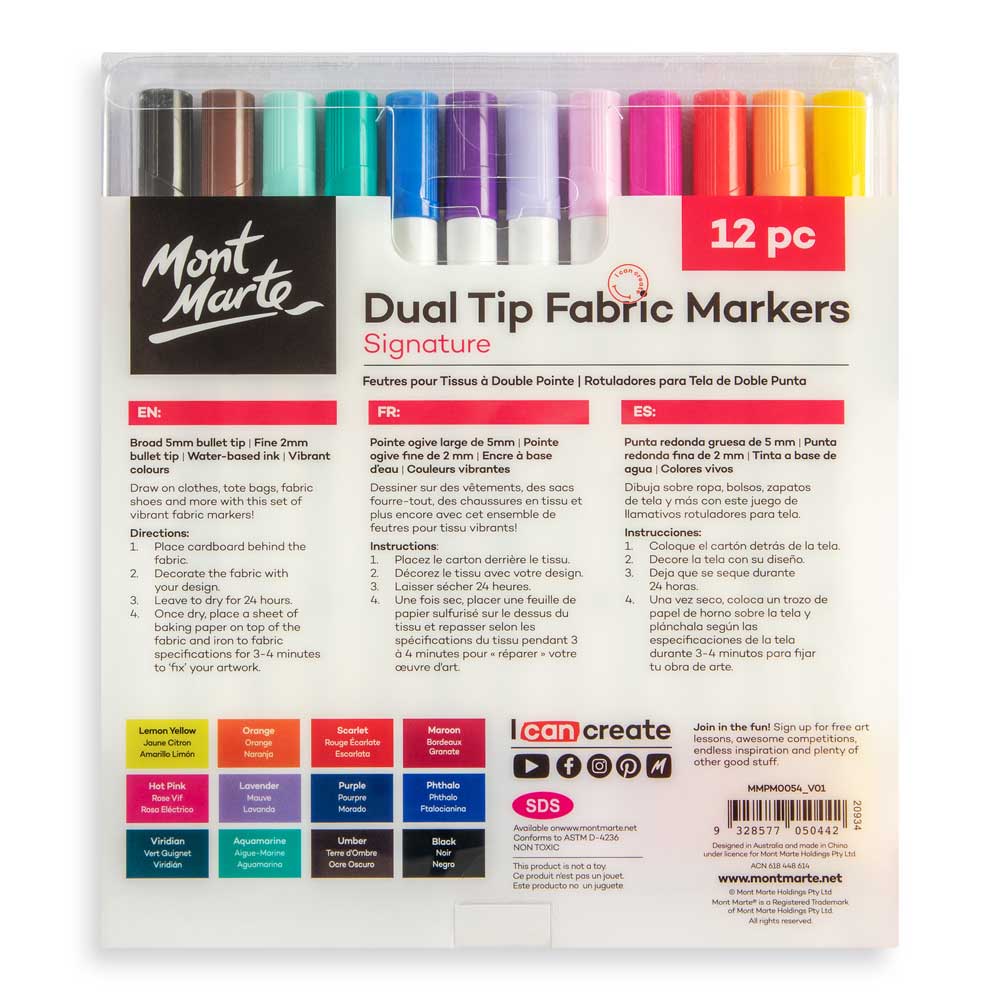 Dual Tip Fabric Markers Signature 12pc - Picasso Art & Craft