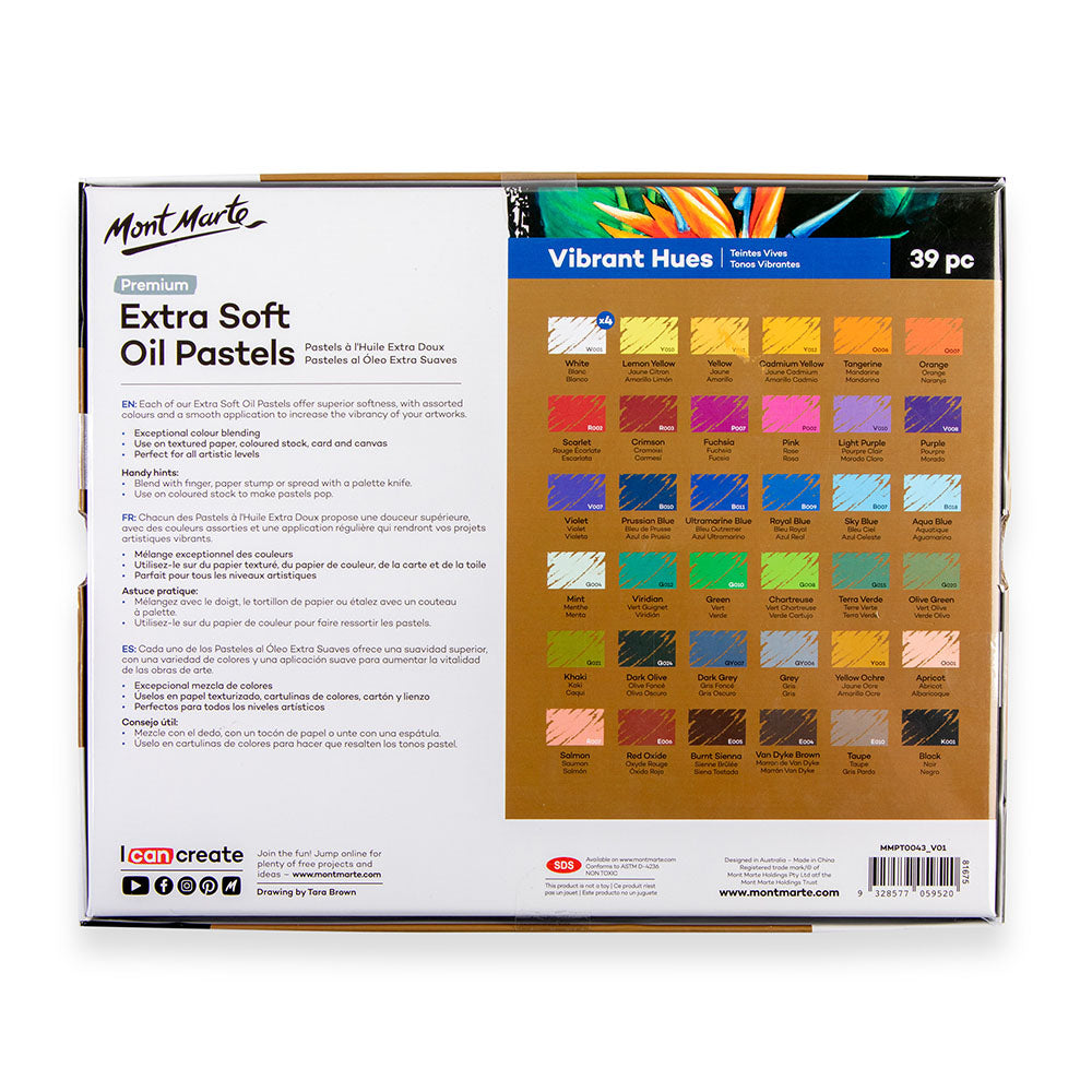 Mont Marte Extra Soft Oil Pastels Vibrant Hues Premium 39pc – Mont Marte  Global