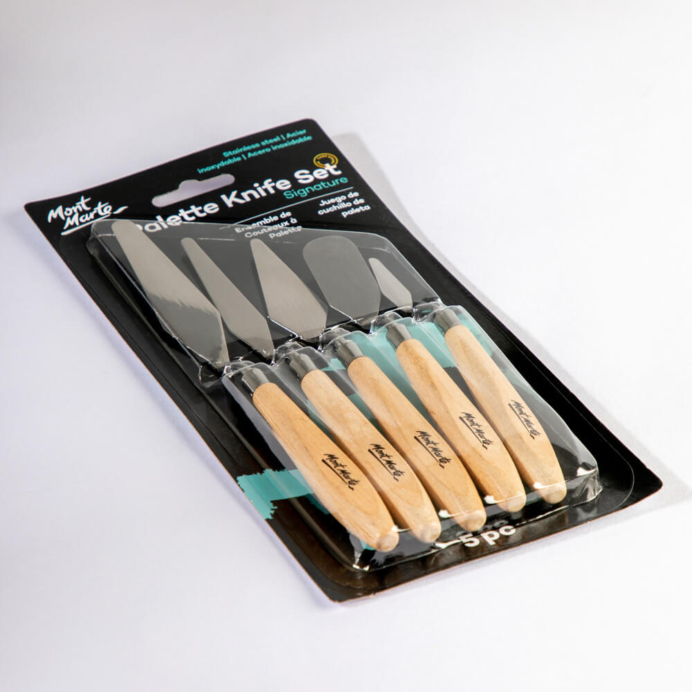Mont Marte Studio Palette Knife Set, 5 Piece. Selection of Different Sizes  and Styles of Stainless Steel Palette Knives.