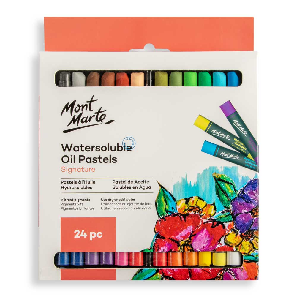 Mont Marte Fluoro Oil Pastels Signature 12pc, 12 Assorted Colors, Vibrant Oil Pastel Set, Great Blending and Layering, Ideal for Art, Craft