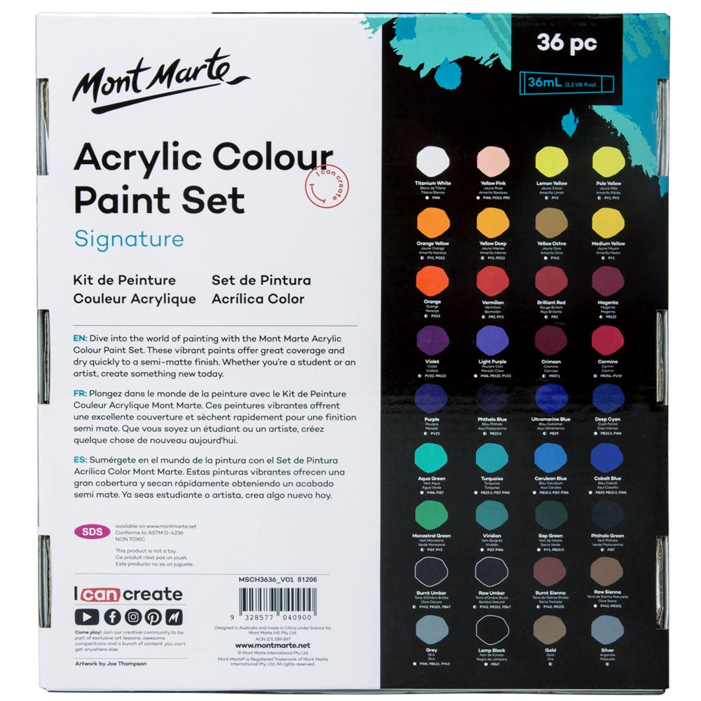 Acrylic Colour Paint Set Signature 36pc x 36ml (1.2oz) – Mont Marte Global
