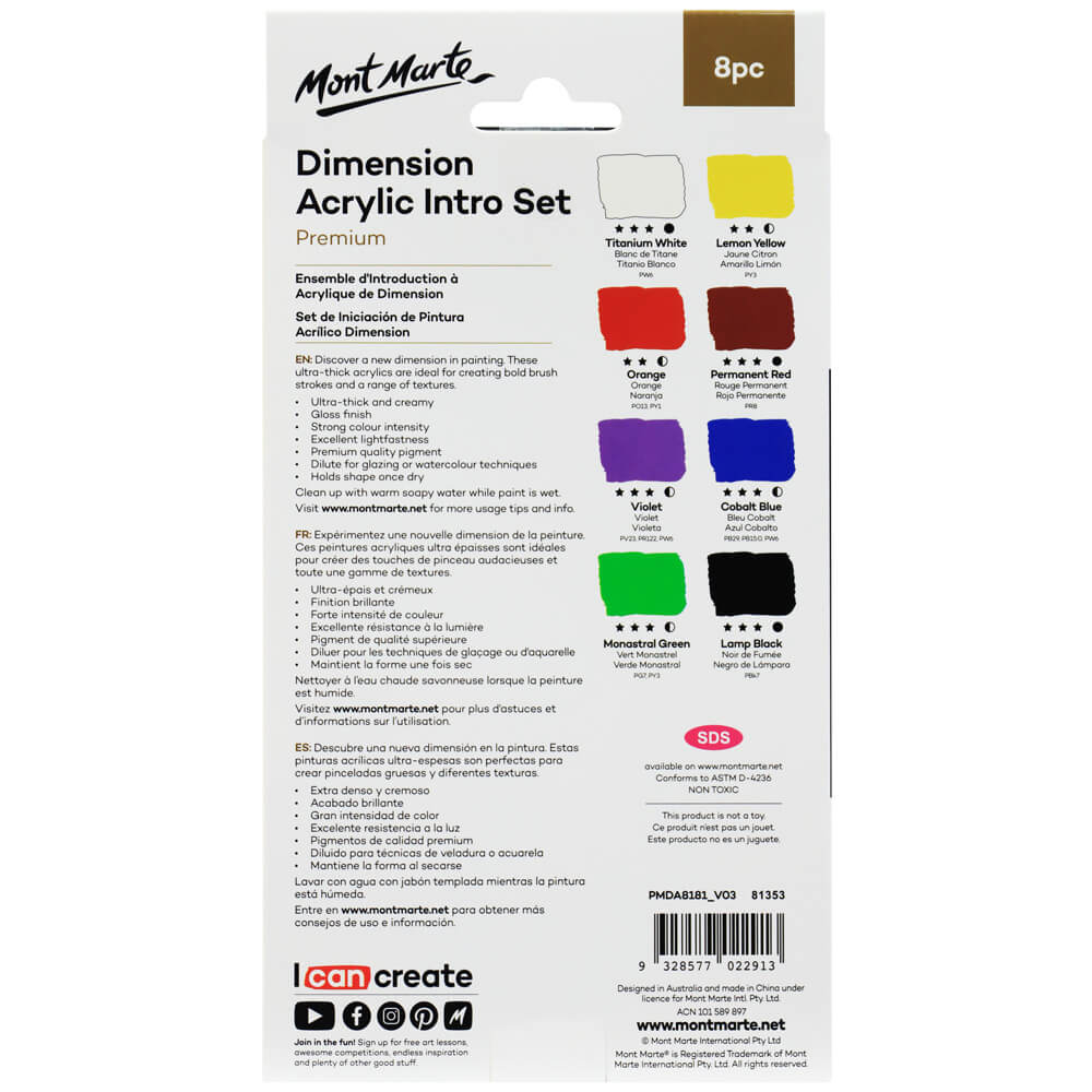 Metallic Acrylic Paint Intro Set Premium 8pc x 18ml (0.6 US fl.oz) – Mont  Marte Global