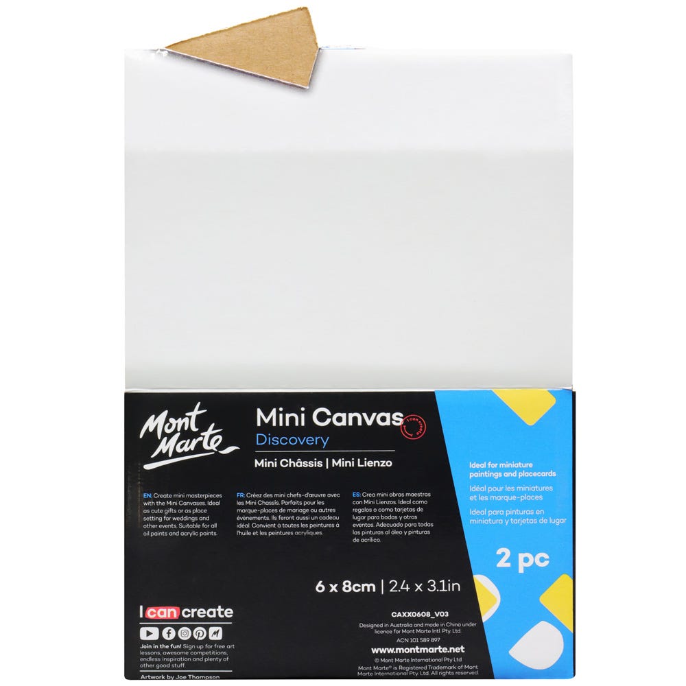  Mont Marte Mini Canvas 6x8cm, Stretched Small Canvas& Primed  Plastic Frame 2pcs Shrinked- 36 Pack, Ideal for Miniature Paintings and  Place Cards