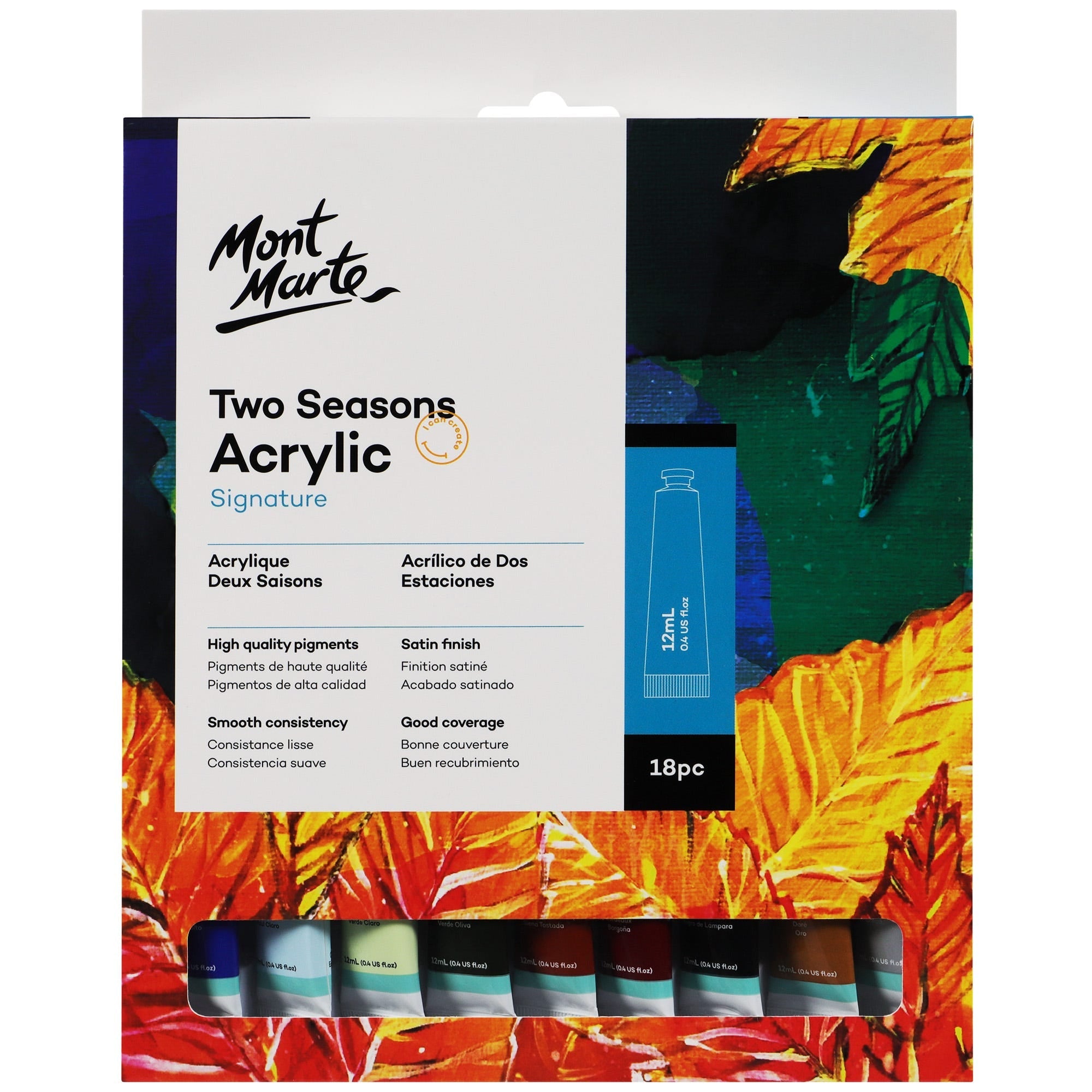 Mont Marte Acrylic Paint Set 12x12ml Tubes Gloss Satin finish Art Craft  Artist