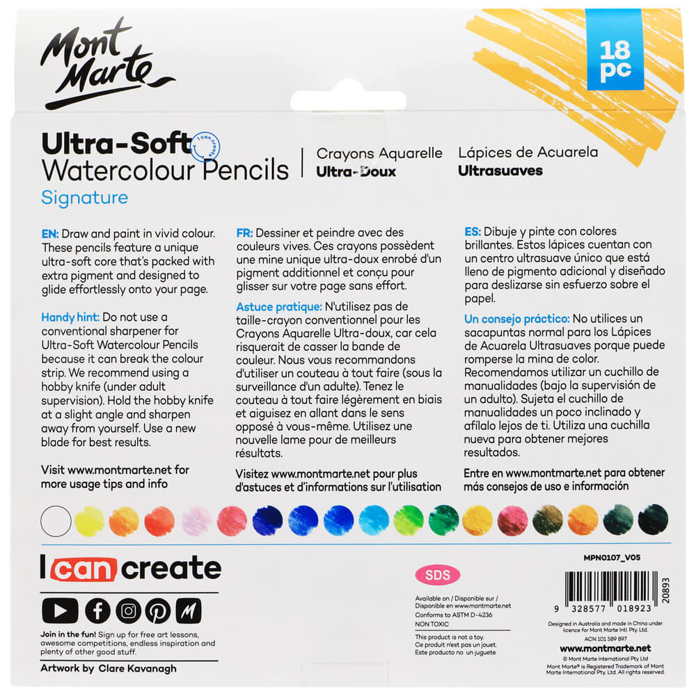 Ultra-Soft Watercolour Pencils Signature 18pc – Mont Marte Global